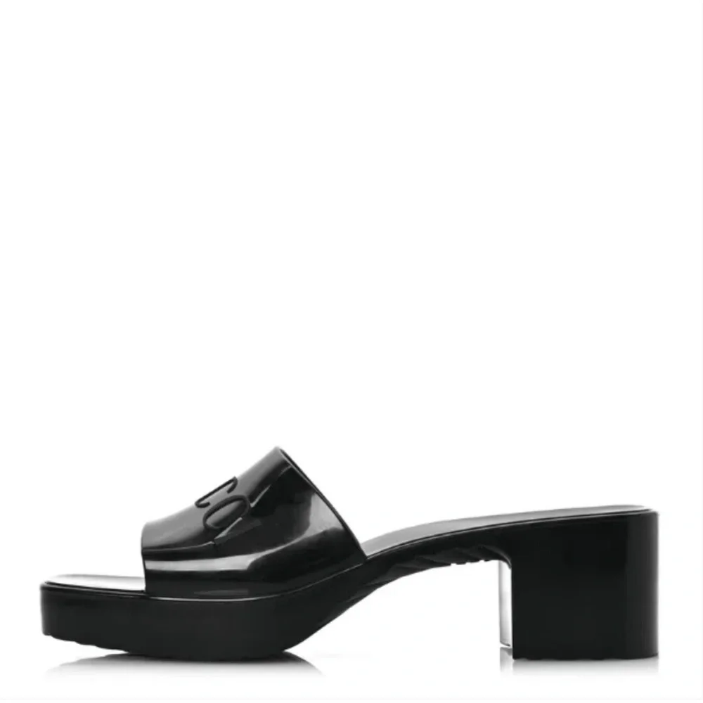 Gucci Women’s Black Nero Rubber Logo GG Slide Sandals 60MM Size 10 NIB - Picture 2 of 11